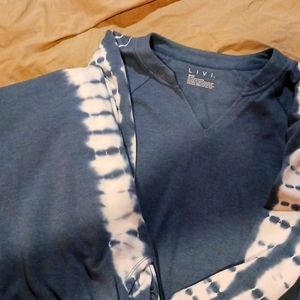 Blue and white tye dye sweatsuit warn twice